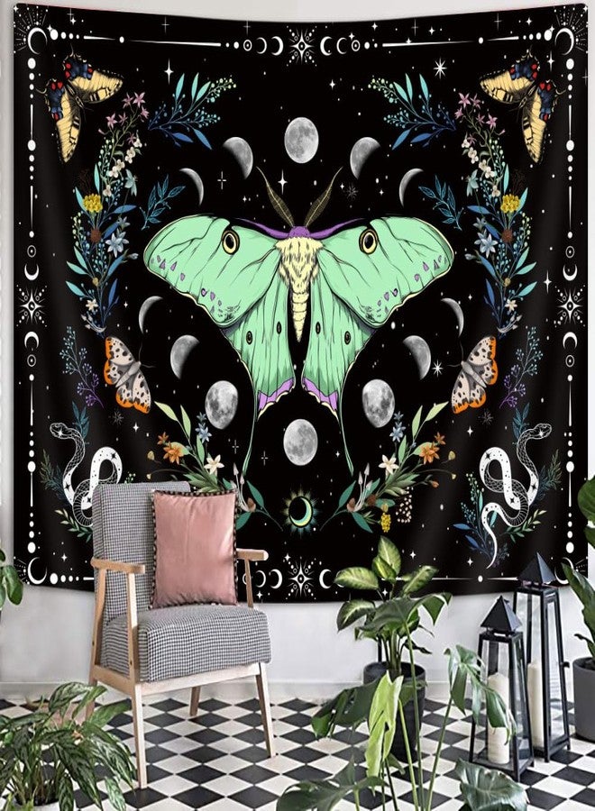GOAOK Boho Butterfly Floral Aesthetic Tapestry, Moon Phase Sun Moon Art Tapestries, Cute Moth Vintage Botanical Fairy Flower Plant Tapestry Wall Hanging for Bedroom Living Room Dorm, 60'' X 44'' Black - Image 4